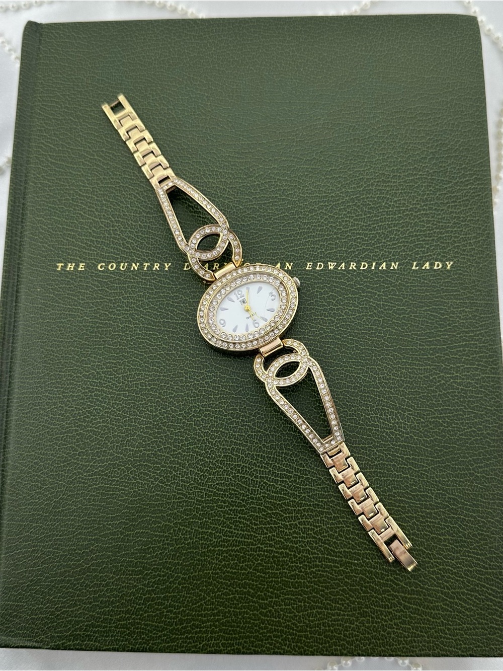 Gold Watch with Diamanté Oval Dial and Band